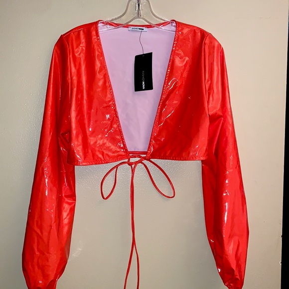 Fashion Nova Tops - NWT Fun snd fabulous hot orange faux leather long sleeve top